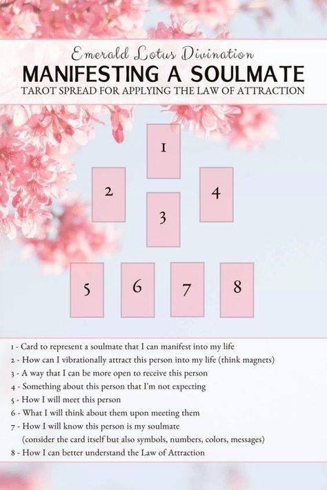 Tarot spread for “Law of Attraction” Love Tarot Spread, Kartu Tarot, Tarot Reading Spreads, Tarot Cards For Beginners, Learning Tarot Cards, A Soulmate, Tarot Guide, Tarot Card Spreads, Tarot Book