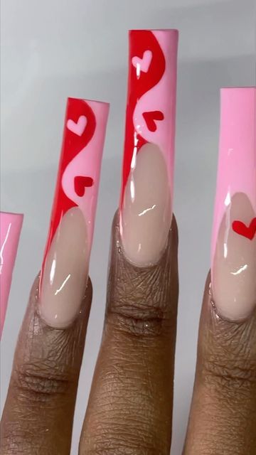 Yin Yang Nails, New Nail Trends, Valentines Day Nails, Abstract Nail Art, Liner Brush, Nail Room, French Tip Acrylic Nails, Coffin Nails Long, Long Square Acrylic Nails