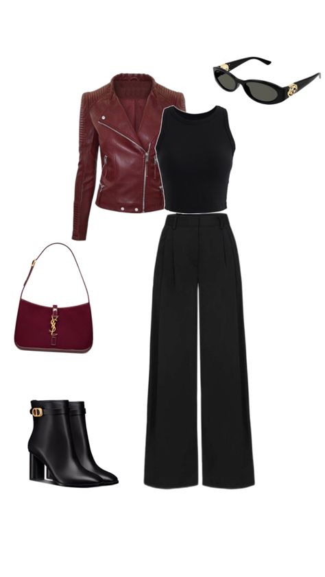 Black And Maroon Outfit, Maroon Outfit, Black Outfit, Black