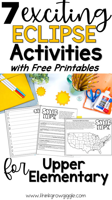 free solar eclipse activities for kids on a desk with scissors and a pencil box Solar Eclipse Activities For 5th Grade, Solar Eclipse Curriculum, Solar Eclipse Reading Activities, Eclipse Homeschool Ideas, Solar Eclipse Middle School, Solar Eclipse 3rd Grade, 2024 Solar Eclipse Worksheets, Solar Eclipse 4th Grade, Solar Eclipse Reading Comprehension