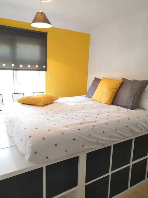 People are turning Ikea's affordable Kallax units into their dream beds, desks and posh cabinets Box Room Bedroom Ideas, Ikea Bed Hack, Idea Bedroom, Small Double Bed, Box Bedroom, Ikea Bed, Dreams Beds, Platform Bed With Storage, Kallax Ikea