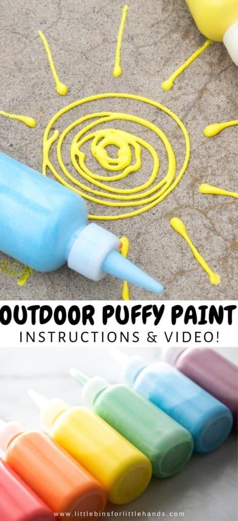 Puffy Chalk Paint, Paint Sidewalk, Sidewalk Paint Recipe, Diy Sidewalk Chalk Paint, Puffy Sidewalk Paint, Puffy Paint Crafts, Diy Sidewalk, Diy Puffy Paint, Paint For Kids