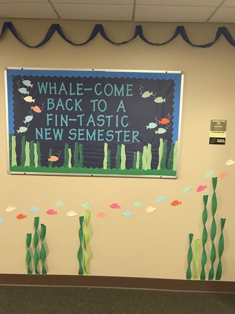 Under The Sea Ra Theme, Residence Life Bulletin Boards, School Lobby, Dorm Bulletin Boards, Ra Decorations, Door Decorations College, Ra Door Decs, Ra Themes, Dorm Door