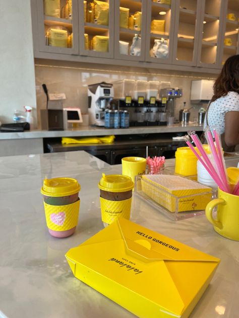 Yellow Bakery Aesthetic, Yellow Coffee Shop Aesthetic, Yellow Cafe Aesthetic, Yellow Coffee Aesthetic, Retro Coffee Shop Aesthetic, Yellow Cafe Interior, Groovy Coffee Shop, Yellow Coffee Shop, Better Buzz Coffee