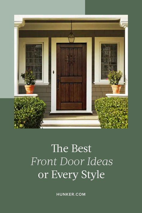 If you're looking for a change, a fresh coat of paint can do wonders to update the facade of your home. Here are the best front door picks for every style. #hunkerhome #frontdoor #frontdoorideas #frontdoorinspo #frontdoorideas Front Doors Without Windows, Inset Front Door Entrance, Exterior Front Door Ideas, Craftsman Style Front Door, Colonial Front Door, Buy Front Door, Craftsman Style Doors, Front Door Inspiration, Traditional Front Doors