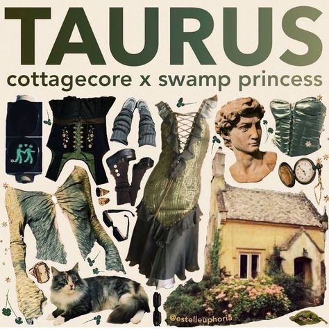 Swamp Princess, Astrology Aesthetic, Types Of Aesthetics, Zodiac Sign Fashion, Taurus Zodiac Facts, Venus Fashion, Mood Clothes, Witchy Fashion, Aura Colors