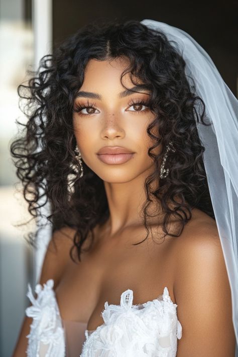 Enhance your bridal glow with these 37 dreamy loose curl hairstyles! From effortless waves to cascading locks, these ideas will make you look unforgettable. See the full list now! #loosecurlsbride #bridalbeautyinspo #weddinghairlooks Bride Hairstyles For Natural Curly Hair, Black Bride Curly Hairstyles, Big Curly Hair Wedding, Curly Natural Wedding Hair, Shoulder Length Curly Bridal Hair, Curly Hair Wedding Styles Black Women, 3b Curly Wedding Hairstyles, Engagement Shoot Hair, Curly Wedding Hairstyles For Black Women