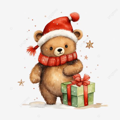 cute bear for christmas day with watercolor illustration christmas bear watercolor bear santa gift Christmas Teddy Bear Drawing, Christmas Bear Illustration, Santa Illustration, Painting Cake, Teddy Bear Drawing, Christmas Bears, Xmas Art, 달력 디자인, Bear Png