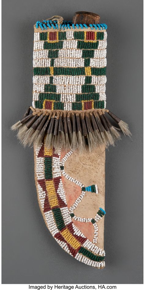 A Cheyenne / Arapaho Beaded Hide Knife Sheath and Knife... American | Lot #70154 | Heritage Auctions Cheyenne Arapaho, Hidden Knives, Native Beading, Ethnographic Art, Knife Sheath, American Indian Art, Glass Seed Beads, Hunting Knife, Indian Art