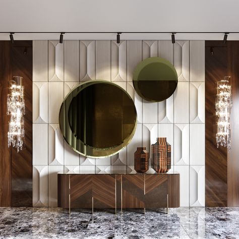 Luxury Mirrors, Wall Panel Design, Foyer Design, Lobby Design, Interior Wall Design, Interior Design Art, New Classic, Luxury Living Room, Living Design