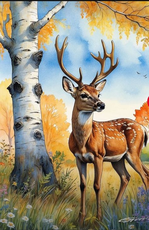 Art Ideas Anime, Kitchen Net, Deer Artwork, Earth Drawings, Nature Art Drawings, Deer Painting, Deer Art, Woodland Scene, A Deer