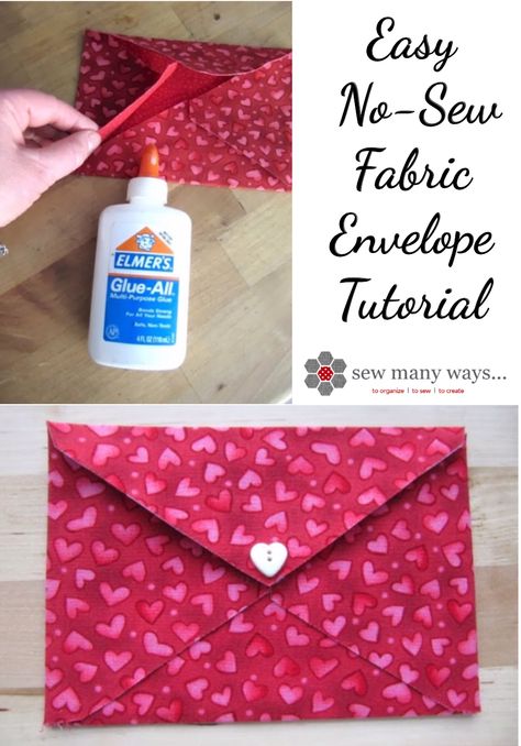 'Easy No-Sew Fabric Envelope Tutorial...!' (via Sew Many Ways) Fabric Envelope Tutorial, Fabric Envelope Pattern Free, Fabric Envelopes, Valentines Envelopes, Lavender Products, Envelope Tutorial, Wallet Sewing Pattern, Envelope Pattern, Fabric Envelope