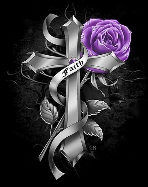 Skull Rose Tattoos, Celtic Cross Tattoos, Roses Art, Purple Flowers Wallpaper, Cross Wallpaper, Cross Tattoo Designs, Gothic Rose, Love Wallpaper Backgrounds, Cross Art