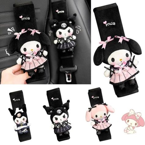 Kuromi Car Decor, Kuromi Car Interior, Sanrio Car Decor, Kuromi Car Accessories, Kawaii Car Accessories, Cute Car Accessories Interiors Ideas, Black My Melody, Emo Car, Kuromi Car