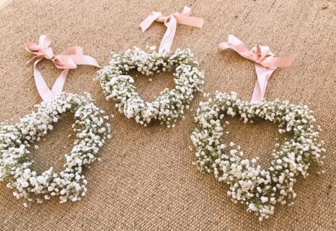 Heart shaped white gypsophelia wreaths for flower girls to hang from their wrists or hold. Would suit young or older bridesmaids. Wedding Flower Girls, Flower Girl Wreaths, Heart Shaped Wreath, Heart Shaped Wreaths, Flower Boutique, Baby S Breath, Heart Wreath, Winter Weddings, Wedding Flower Girl