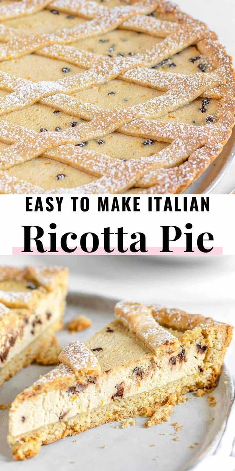 Italian Sweet Ricotta Easter Pie, Ricotta Pie Italian, Italian Pies, Italian Ricotta Pie, Ricotta Cheese Desserts, Crostata Recipe, Ricotta Pie, Italian Sweets, Vegan Pie Crust