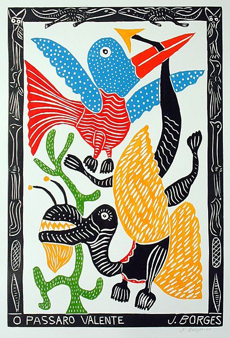 Indigo Arts Gallery | Brazilian Folk Art | Jose Francisco Borges Brazilian themed folk art prints Latin American Folk Art, Hummingbird Colors, Ketubah Art, Brazil Art, Type Illustration, Woodcuts Prints, English Art, Coffeehouse, American Folk Art