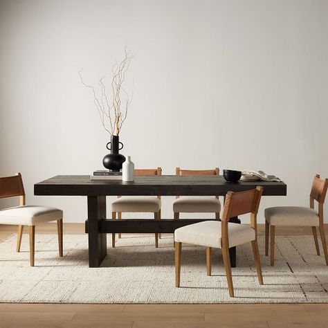 Modern & Contemporary Dining Tables | West Elm Emmerson Dining Table, West Elm Dining Table, Black Wood Dining Table, Wood Dinner Table, Wood Rectangle Dining Table, Dining Room Banquette, Black Kitchen Table, Contemporary Dining Tables, Modern Contemporary Dining