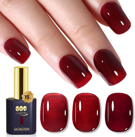 Nude Gel Nail Polish,Berry Red 15ml Translucent Neutral Jelly Sheer Blood Red Spring Gift UV Nail Gel Varnish Dark Cherry Red,LS301 - spring nails Transparent Red Nails, Natural French Nails, Blood Nails, Dark Cherry Red, Nude Nail, Red Nail Polish, French Nail, Uv Nails, Clear Nails