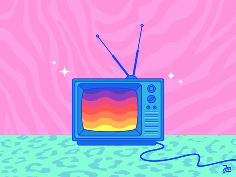 Retro Tv Illustration, Watching Tv Aesthetic, Dribbble Illustration, Illustration Eyes, Owl Feather Tattoos, Tv Illustration, Retro Animation, Television Art, Ui Ux Inspiration