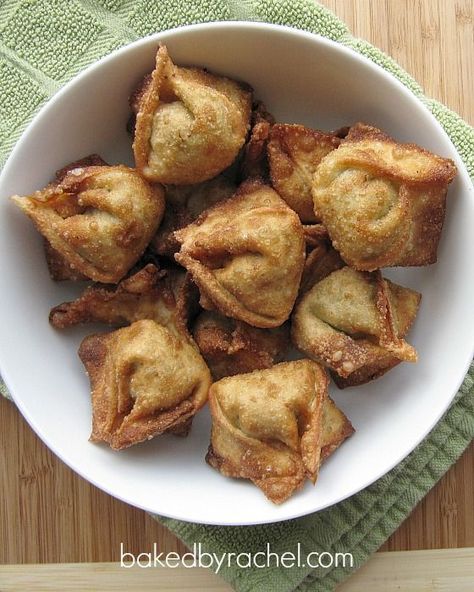 Pork stuffed wontons recipe from bakedbyrachel.com Stuffed Wontons, Pork Wonton Recipe, Wrapper Recipes, Stuffed Pastry, Pork Wontons, Wonton Recipes, Stuffed Pork, Egg Roll Recipes, Wontons