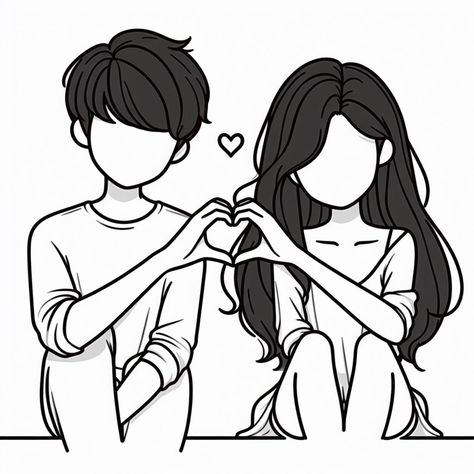 Couples Sketch, Chibi Couple Poses, Cute Couple Doodles, Cute Couple Sketches, Couples Doodles, Cartoon Love Photo, Chibi Couple, Couple Sketch, Easy Love Drawings