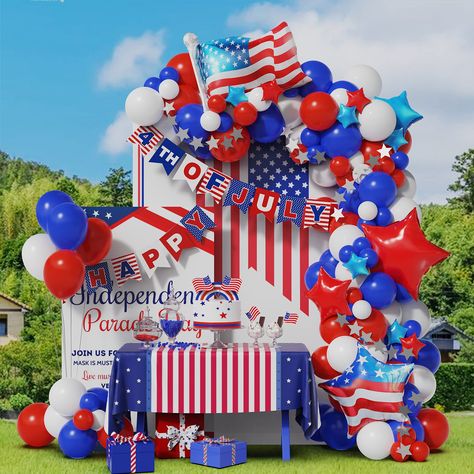 PRICES MAY VARY. 【Everything of 4th of July here are ready】Our balloon set not only contains red ,blue and white balloons garland arch kit and the star balloons , we also prepare 1 set 4th of July celebration paper banner and 1 set shiny star string paper banner . All colors of the balloons and all the shapes match perfectly. You could make a wonderful party backdrop by all your imagination . 【Wonderful 100pcs collocation】The set contains 83 pcs latex balloons , 13pcs foil balloons ,1set 4th of 4th Of July Balloon Garland, Balloons Arch, Independence Day Decoration, Birthday Party Theme Decorations, Garland Arch, Paper Banners, Patriotic Party, 4th Of July Decorations, Red Balloon