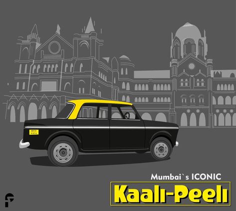 Vector illustration of Mumbai's iconic cab Indian Transport Illustration, Mumbai Theme Decor, Mumbai Taxi Illustration, Mumbai Dabbawala Illustration, Mumbai Painting, Mumbai Illustration, Maharashtra Culture, Mumbai Poster, Polaroid Case