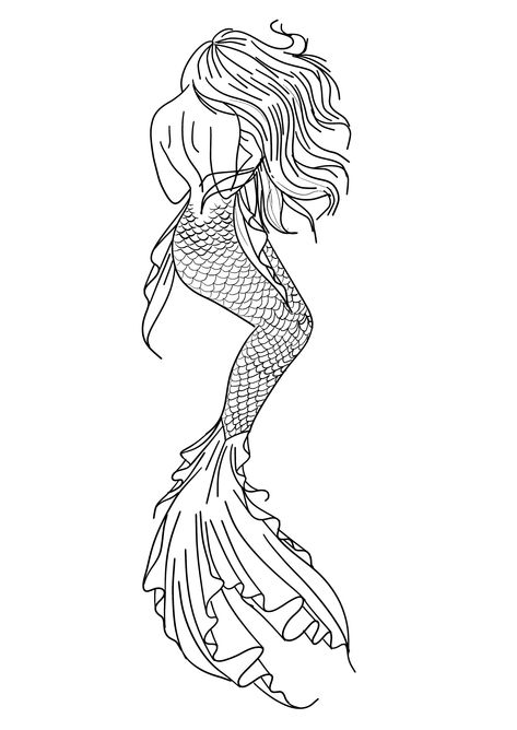 Mermaid Tattoo Outline, Knee Tattoo Stencil, Mermaid Line Drawing, Mermaid Tattoo Ideas For Women, Mermaid Line Art, Small Mermaid Tattoo, Mermaid Outline, Mermaid Sleeve Tattoos, Siren Tattoo