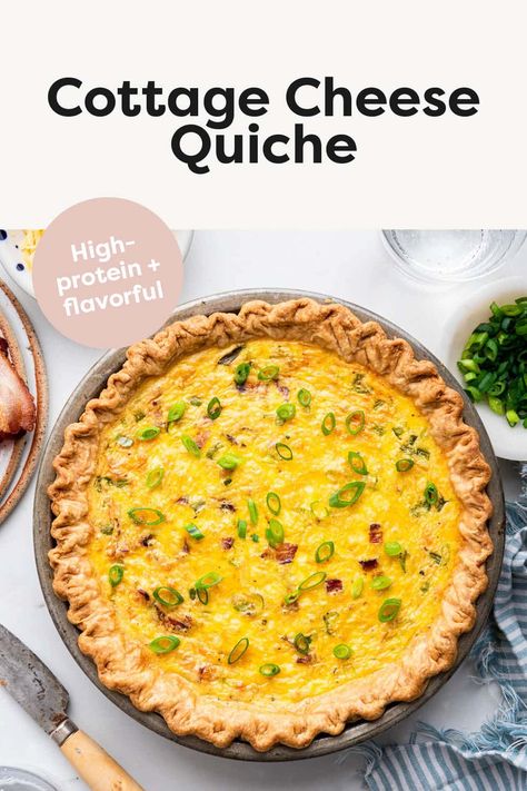 This easy cottage cheese quiche is creamy, cheesy and packed with tons of flavor. It's the perfect high-protein option for breakfast, brunch, lunch or dinner Quiche With Cottage Cheese Recipes, High Protein Quiche Recipes, Quiche With Cottage Cheese, High Protein Quiche, Cottage Cheese Quiche, Breakfast Ring, Cottage Cheese Eggs, Savory Tarts, Sweet Potato Kale