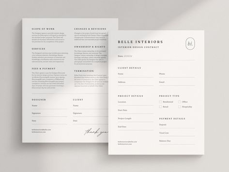 Minimalistic interior designer client contract template for a professional business. #Business_Contract_Templates #Client_Contract_Template #Contract_Template_Design #Interior_Design_Marketing Client Contract Template, Interior Design Marketing, Work Agreement, Best Fonts For Logos, Design Contract, Marketing Proposal, Business Fonts, Cool Signatures, Business Proposal Template