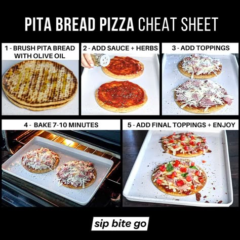 Make Pita Bread, Greek Pita Bread, Pita Bread Pizza, Bread Pizza Recipe, White Pizza Sauce, Fast Pizza, Pita Pizza, Pita Bread Recipe, Pita Recipes