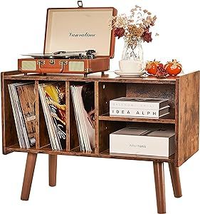 Record Player Stand with Vinyl Storage Holds Up to 300lb, Large Record Player Table Cabinet for Album Storage, Mid Century Wood Turntable Stand for Bedroom Living Room (Brown) Record Stand Ideas, Vinyl Cabinet, Modern Record Player, Stand For Bedroom, Record Player Table, Vinyl Record Display, Record Case, Mid Century Wood, Turntable Stand