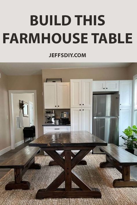 Farmhouse trestle table Build A Farmhouse, Rustic Farmhouse Dining Room, Country Kitchen Tables, Sunroom Dining, Rustic Farmhouse Dining Table, Build A Farmhouse Table, Farmhouse Table With Bench, Diy Dining Room Table, Farmhouse Dining Rooms Decor