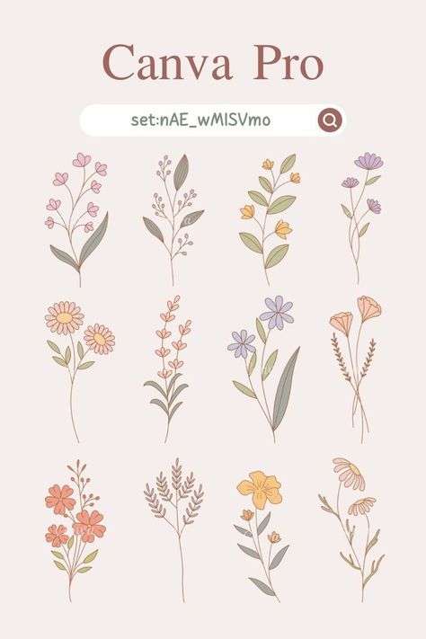 Canva Element Flowers Fill color #templatesfo Canvas Learning, Canva Element, Sticker Template, Pola Sulam, Canva Pro, Flower Doodles, Paper Flowers Diy, Canva Design, Botanical Drawings