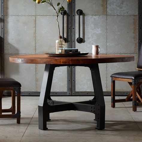 INK+IVY Lancaster Round 30" Extendable Dining Table | Home & Garden, Furniture, Tables | eBay! Dining Room Industrial, Dining Table Brown, Gathering Table, Concrete Dining Table, Adjustable Height Table, Austin Design, Dining Table Top, Pedestal Dining Table, Adjustable Table