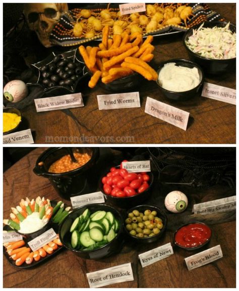 Dinner Party Ideas For Adults, Dinner Buffet Ideas, Halloween Dinner Party Menu, Halloween Party Menu, Buffet Halloween, Creepy Halloween Food, Party Menu Ideas, Halloween Food Dinner, Halloween Buffet