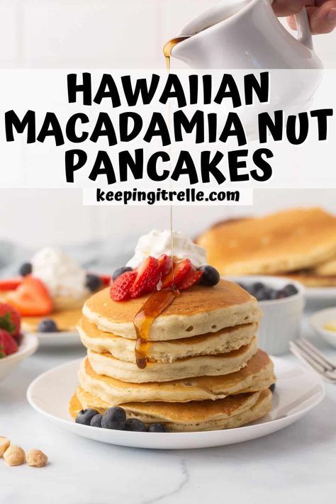 Macadamia Nut Pancakes Macadamia Nut Pancakes Recipes, Macadamia Nut Sauce For Pancakes, Macadamia Flour Recipes, Banana Macadamia Nut Pancakes, Macadamia Pancakes, Usa Dessert, Macadamia Nut Pancakes, Breakfast Pancakes Recipe, Aesthetic Recipes