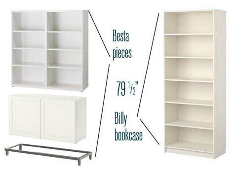 besta and billy Billy Ikea, Ikea Built In, Ikea Bookshelves, Ikea Billy Bookcase, Ikea Billy, Billy Bookcase, Regal Design, Built In Bookcase, Furniture Hacks