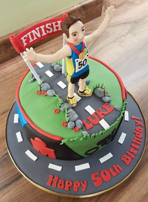 Marathon Cake Ideas, Running Birthday Cake, Running Cakes Runners Birthday, Runner Cake Ideas, Runner Birthday Cake, Runners Cake, Marathon Cake, Mens 50th Birthday, Running Cake