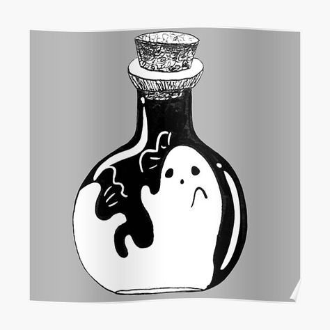 A cute ghost trapped in a bottle. Originally an Inktober drawing. • Millions of unique designs by independent artists. Find your thing. Ghosts Tattoo, Ghost In A Bottle, Misguided Ghosts, Tattoos Aesthetic, Ghost Tattoo, Spooky Tattoos, Cute Ghost, Bottle Art, Bottle Design