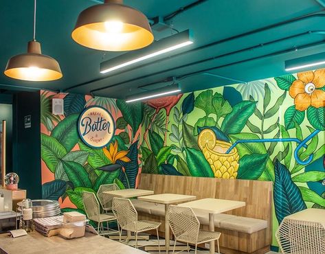 Mexican Restaurant Design, Mural Cafe, Modern Restaurant Design, Bakery Design Interior, Eclectic Interior Design, Cafe Interior Design, Outdoor Restaurant, Restaurant Interior Design, Mural Wall Art