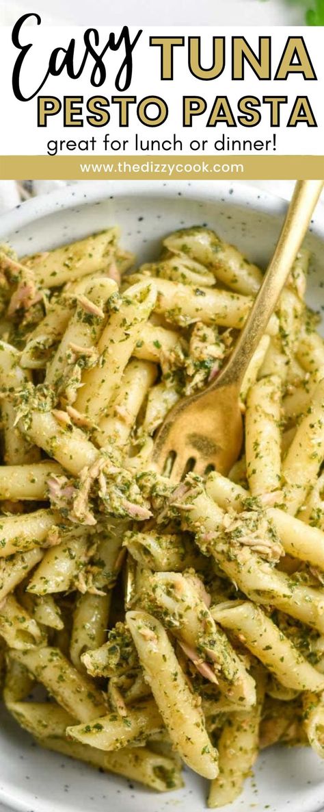 This Easy Tuna Pesto Pasta is the perfect recipe served warm for dinner or cold as a delicious pasta salad for lunch on the go. Only three ingredients are all you need for this tuna pesto recipe: Tuna, pesto, and pasta. If you’re looking for the best tuna for this recipe, I’d suggest highly recommend choosing a tuna packed in olive oil. It’s perfect! Pasta Salad For Lunch, Tuna Pesto Pasta, Tuna Pasta Salad Recipes, Delicious Pasta Salad, Lunch On The Go, Salad For Lunch, Tuna Salad Pasta, Healthy Tuna, Pesto Pasta Recipes