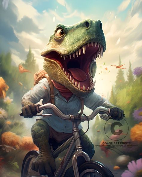 T. rex T-rex tyrannosaurus rex Dinosaur Riding A Bicycle Giclée Art Print 8x10 Dinosaur ridingFunny ChristianDino JesusJesus and TRexTRex JesusJesus riding dinoFunny TRexJesus on TRexHumorous ChristianDino Jesus artTRex ridingTRex ChristianFunny dino artFunny faith merchJesus riding TRex #TRexHumor#TRexMerch#TRexRider#JesusAndTRex#TRexJesus#JesusRidingDino#DinoRidingJesus T Rex Humor, Riding A Bicycle, Quirky Art, Reference Art, Biblical Art, A Dinosaur, Tyrannosaurus Rex, Diy Creative Crafts, 8x10 Print