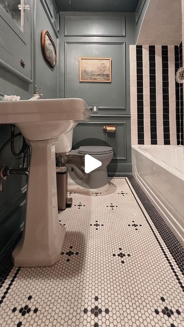 149 likes, 117 comments - theaveryhome on April 15, 2024: "Any guesses the cost to hire out this project? Other costs included below ⬇️ Paint: This is De Nimes by Farrow and Ball. It’s an ...". Farrow And Ball De Nimes Bathroom, Moen Brushed Gold, Cottage Diy, Mitre Saw, Picture Molding, Can Light, Farrow And Ball, Tile Saw, Backer Board