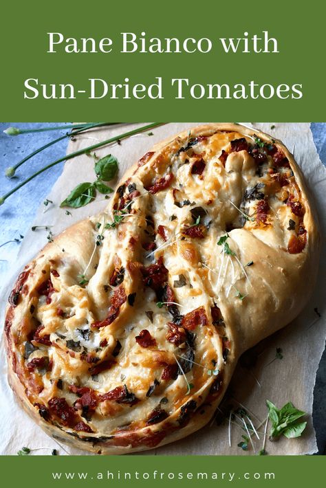 Light & airy with a porous interior. Similar to focaccia, only softer. Packed with flavor, this stunning Pane Bianco with Sun-Dried Tomatoes is a sure win. ? A Hint of Rosemary #homemadebread #fromscratchbread #italianbread #appetizers #snacks #crowdpleaser #ahintofrosemary #cheese Sun Dried Tomato Bread, Tomato Bread, Recipes Baking, Dough Ingredients, Snack Treat, Sun Dried Tomatoes, Bread Machine, Bread Recipes Homemade, Artisan Bread