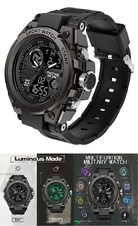 Mens Watch: findtime Military Watches for Men Waterproof Tactical Watches Men Army Digital Sports Outdoor Stopwatch LED Survival Tough Electronic Alarm Clock Black Gold Wrist Watch #watch #watches #wristwatch #menswatch menwristwatch #wristwatches Gold Wrist Watch, Tactical Watch, Military Watches, Waterproof Watch, Alarm Clock, Outdoor Sports, Wrist Watch, Clock, Electronics