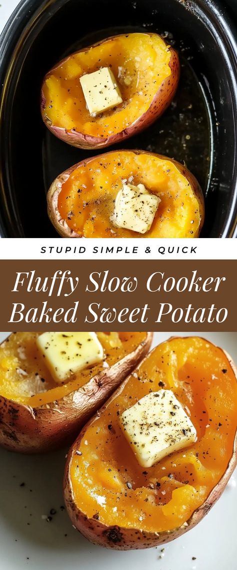 Image for Fluffy Slow Cooker Baked Sweet Potato Slow Cooker Baked Sweet Potatoes, Sweet Potato Recipe Crockpot, Sweet Potato Recipes Slow Cooker, Sweet Potato Slow Cooker Recipes, Crock Pot Sweet Potato Recipes, Sweet Potato Recipes Crockpot, Sweet Potato Slow Cooker, Crockpot Sweet Potatoes, Baked Sweet Potato Recipes