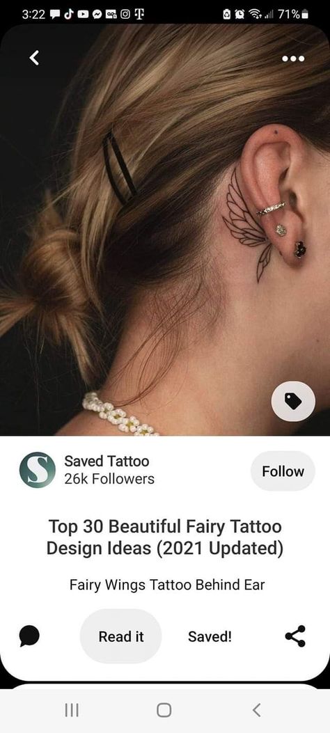 Tattoos Fairy, Tattoos Behind Ear, Fairy Wing Tattoos, Wing Tattoos, Tattoo Behind Ear, Behind Ear Tattoos, Ear Tattoos, Saved Tattoo, Fairy Tattoo Designs