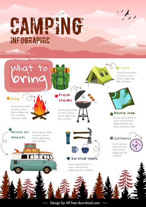 Camping Infographic, Camping Books, Map Creator, Design Camp, Graphic Styles, Travel Guide Book, Sports Design Inspiration, Information Poster, Infographic Illustration